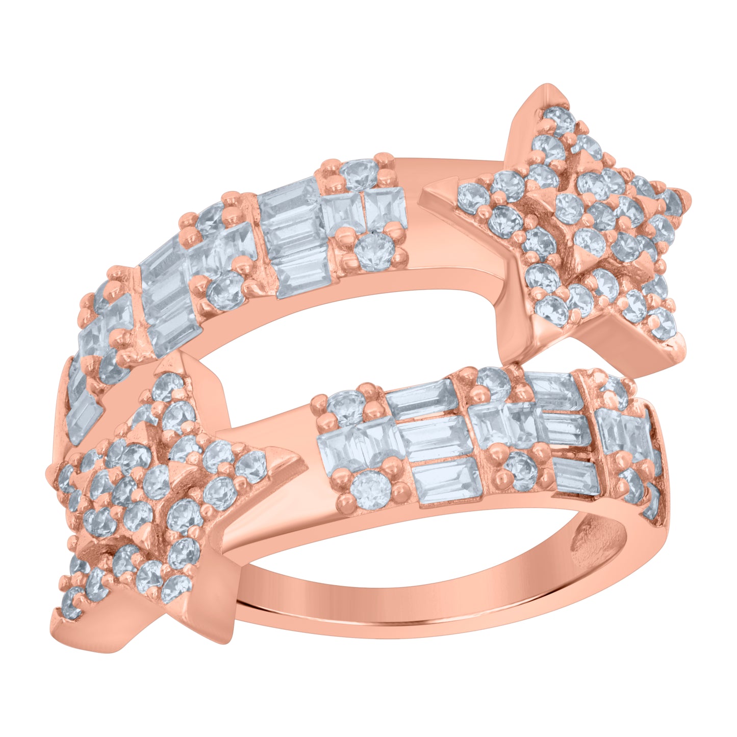 Sterling Silver Rose-Tone Womens Cubic-Zirconia Star Bypass Fashion Bridal Anniversary Wedding Engagement Band Ring