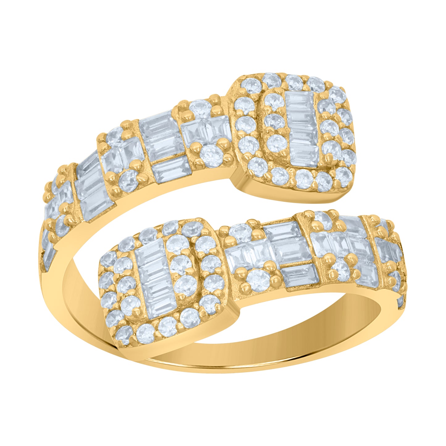 Sterling Silver Yellow-Tone Women's Cubic-Zirconia Bypass Fashion Bridal Anniversary Wedding Engagement Band Ring