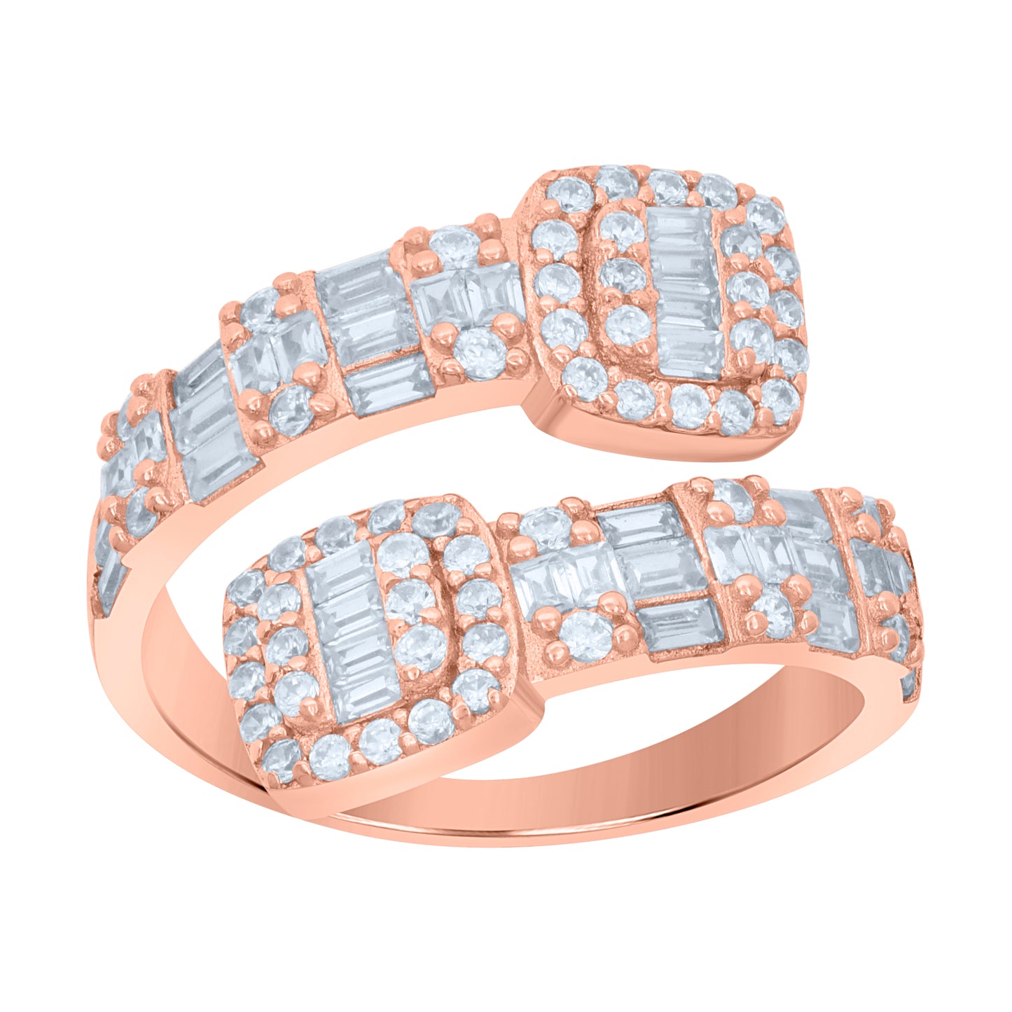 Sterling Silver Rose-Tone Women's Cubic-Zirconia Bypass Fashion Bridal Anniversary Wedding Engagement Band Ring