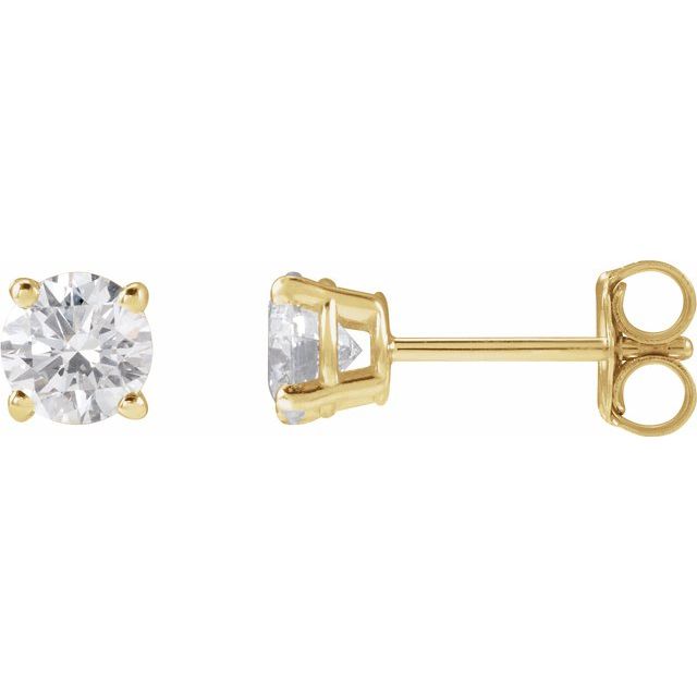 14K Yellow Or White Or Rose Gold Round SI1-SI2, G-H Friction 4-Prong Polished Lab-Grown Diamond Stud Earrings