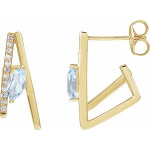 14K Yellow Gold Marquise 6 X 3 Mm Natural Sky Blue Topaz And 1/8 Ctw Natural Diamond Earrings