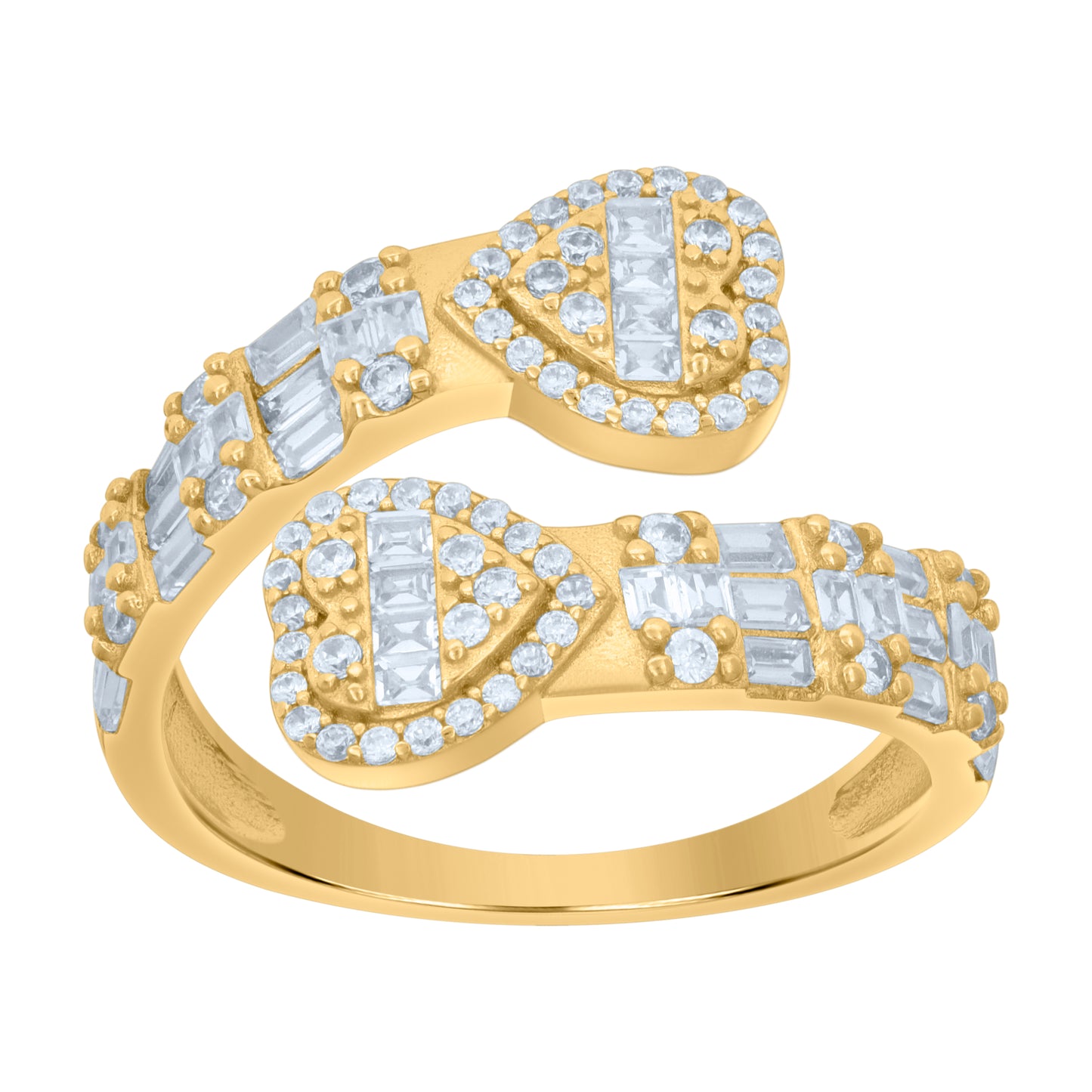 Sterling Silver Yellow-Tone Womens Cubic-Zirconia Heart Bypass Fashion Bridal Anniversary Wedding Engagement Band Ring