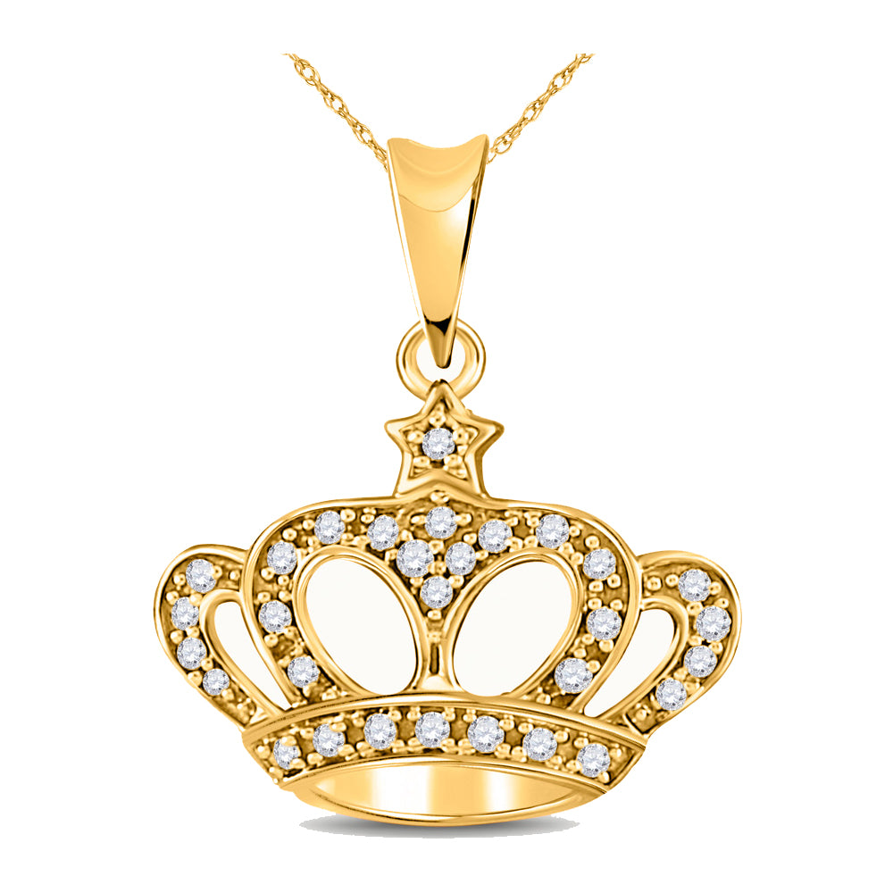 10K Yellow Gold Womens Round Diamond Crown Pendant 1/8 Cttw, Length: 0.72 In, Width: 0.64 In