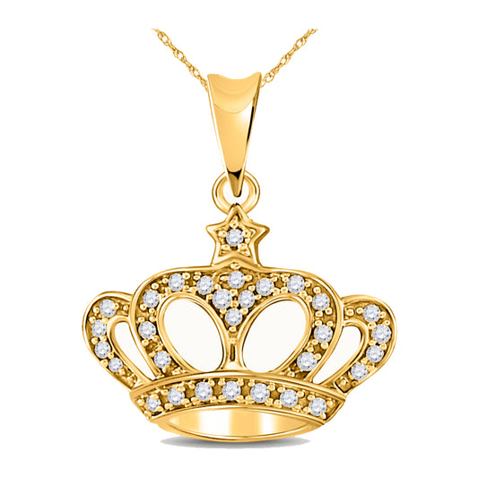 10K Yellow Gold Womens Round Diamond Crown Pendant 1/8 Cttw, Length: 0.72 In, Width: 0.64 In