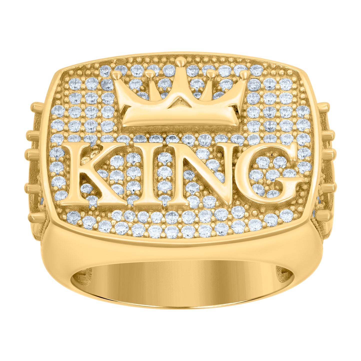 Sterling Silver Yellow-Tone Mens Cubic-Zirconia KING Fashion Bridal Anniversary Wedding Engagement Band Ring