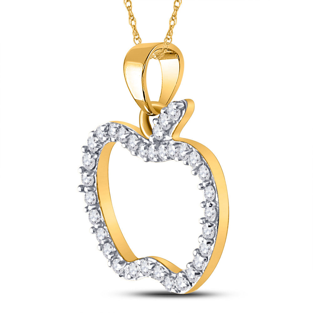 10K Rose Gold Womens Round Diamond Apple Outline Fashion Pendant 1/5 Cttw, Length: 0.56 In, Width: 0.57 In
