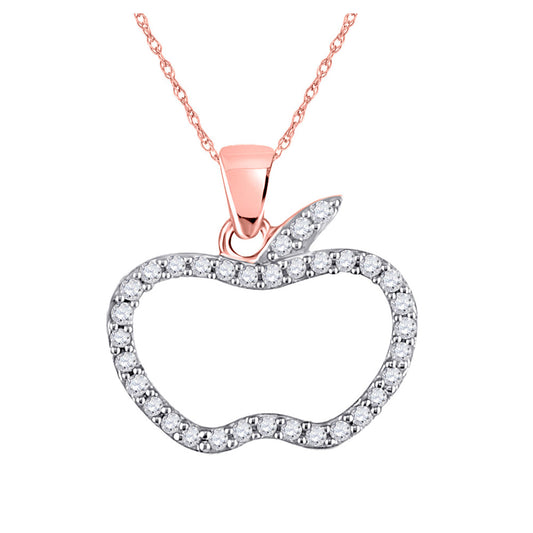 10K Rose Gold Womens Round Diamond Apple Outline Fashion Pendant 1/5 Cttw, Length: 0.56 In, Width: 0.57 In