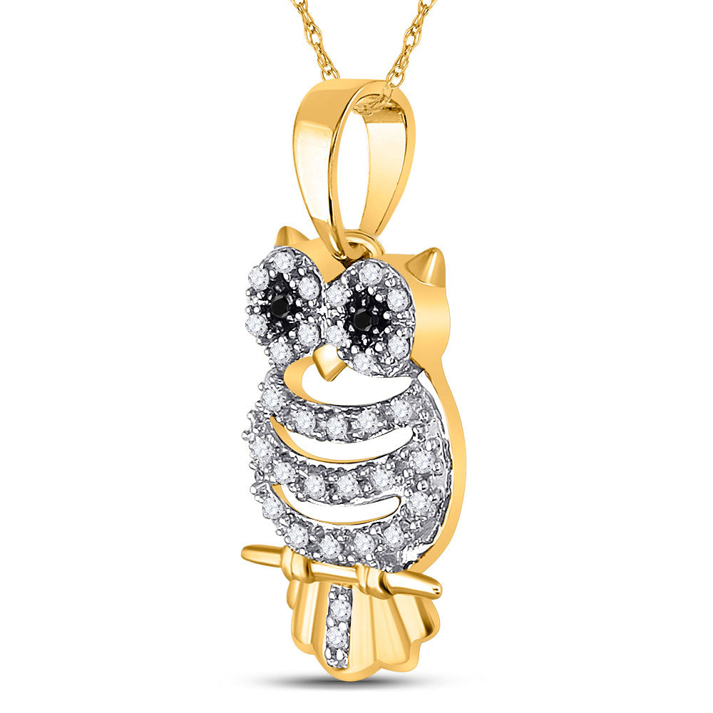 10K Yellow Gold Womens Diamond Owl Pendant 1/6 Cttw, Length: 0.82 In, Width: 0.41 In