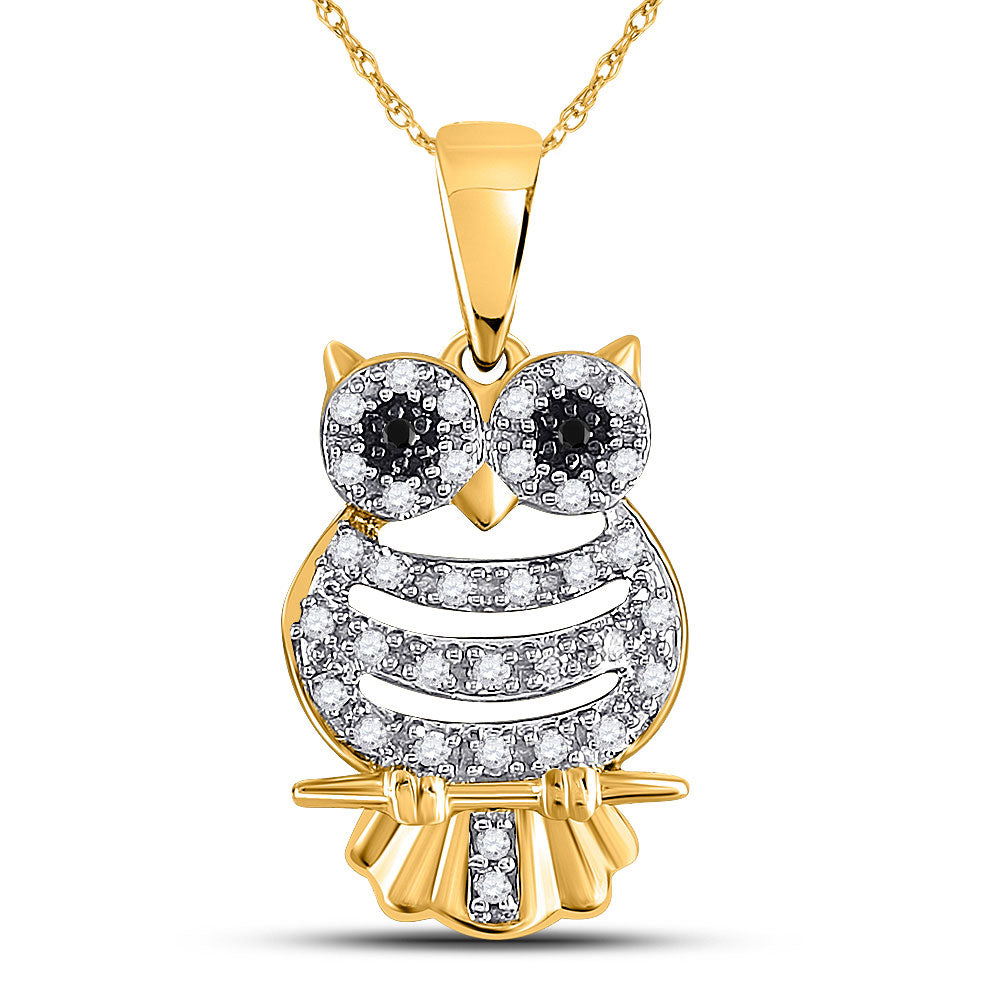 10K Yellow Gold Womens Diamond Owl Pendant 1/6 Cttw, Length: 0.82 In, Width: 0.41 In