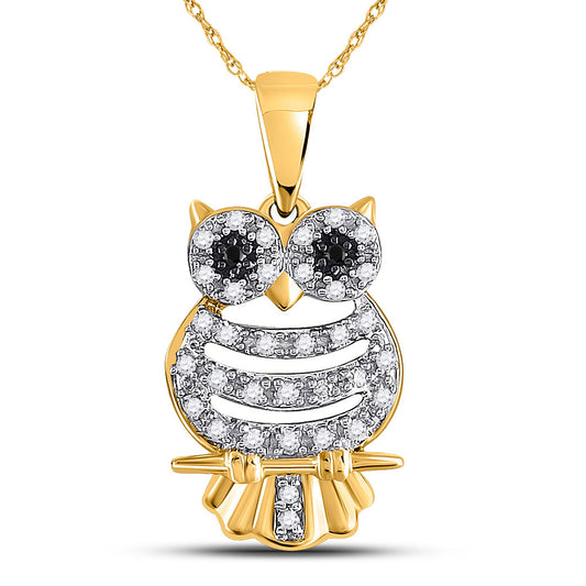 10K Yellow Gold Womens Diamond Owl Pendant 1/6 Cttw, Length: 0.82 In, Width: 0.41 In