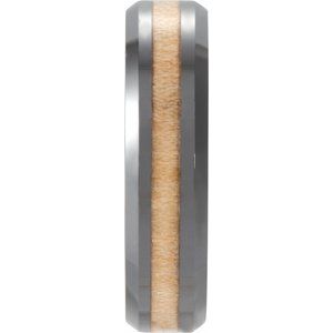 Black Ceramic Beveled Band with Cypress Wood Inlay Size 13