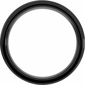 Black Ceramic Flat Band with Hickory Wood Inlay Size 13