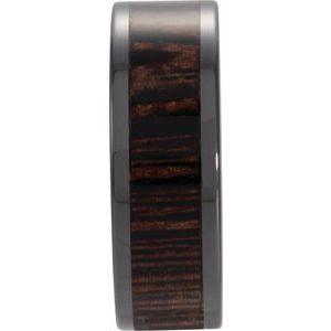 Black Ceramic Flat Band with Wenge Wood Inlay Size  10