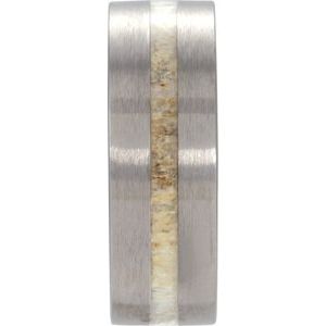 Tungsten 6 Mm  Polished  Flat Band With Antler Wood Inlay Size 8.5