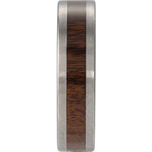 Tungsten 8 Mm  Flat Band With Texas Ebony Wood Inlay Size 12