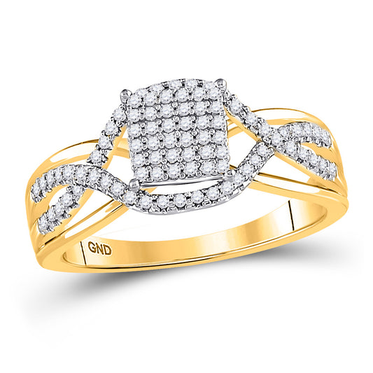 10K Yellow Gold Womens Round Diamond Rectangle Twist Cluster Ring 1/4 Cttw, Womens Size: 5-10