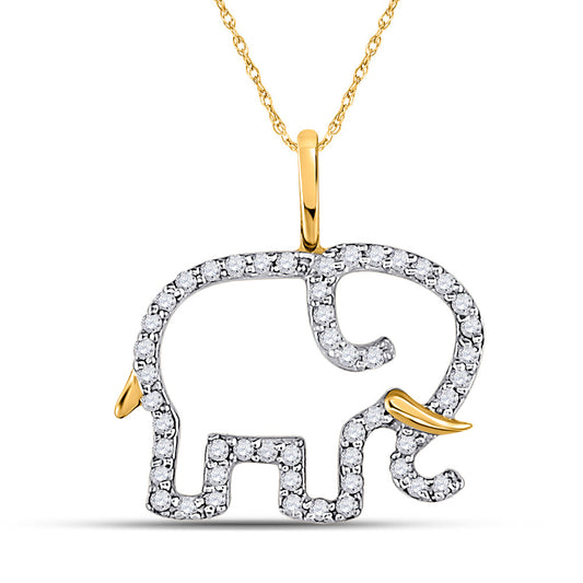 10K White Or Yellow Gold Womens Round Diamond Elephant Outline Animal Pendant