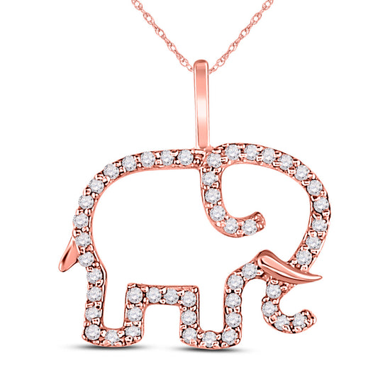 10K Rose Gold Womens Round Diamond Elephant Animal Pendant 1/6 Cttw