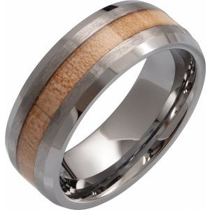 Tungsten 8 Mm  Polished  Beveled Band With Cypress Wood Inlay Size 13