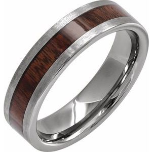 Tungsten 8 Mm  Flat Band With Texas Ebony Wood Inlay Size 12