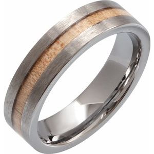 Tungsten 6 Mm  Flat Band With Cypress Wood Inlay Size 8.5