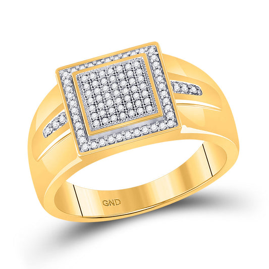 10K Yellow Gold Mens Round Diamond Square Cluster Ring 1/4 Cttw, Mens Size: 7-13
