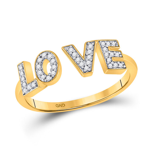 10K Yellow Gold Womens Round Diamond Bisected Love Fashion Ring 1/10 Cttw, Womens Size: 5-10