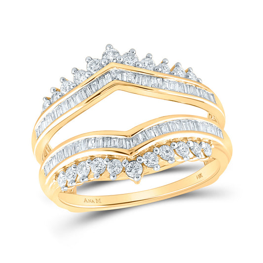 14K Yellow Gold Womens Round Diamond Wedding Wrap Ring Guard Enhancer 3/4 Cttw, Womens Size: 5-10
