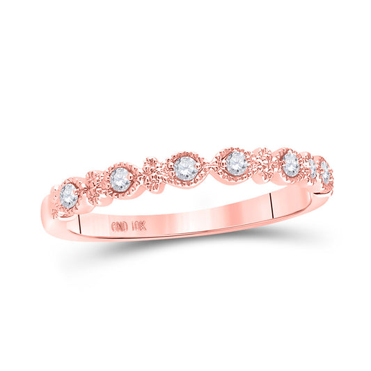 10K Rose Gold Womens Round Diamond Stackable Band Ring 1/10 Cttw, Womens Size: 5-10