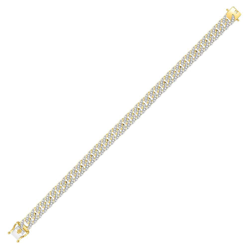 10K Yellow Gold Mens Round Diamond Cuban Link Bracelet 1-3/4 Cttw, Width: 0.31 In
