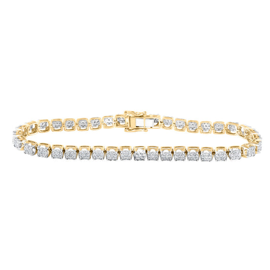 10K Yellow Gold Mens Round Diamond Cluster Fashion Bracelet 3 Cttw