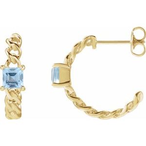 14K Yellow Gold Square 4 X 4 Mm Natural Sky Blue Topaz Earrings
