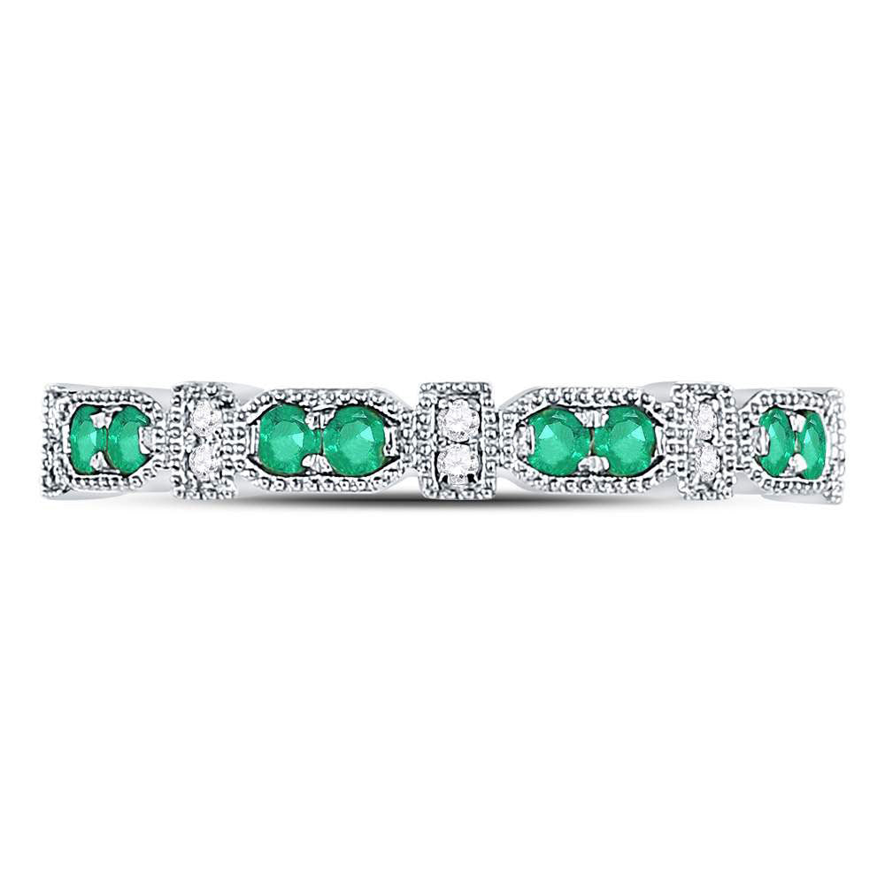 10K White Gold Womens Round Emerald Diamond Stackable Band Ring 1/4 Cttw, Womens Size: 5-10