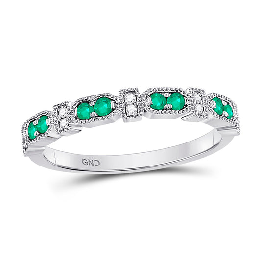 10K White Gold Womens Round Emerald Diamond Stackable Band Ring 1/4 Cttw, Womens Size: 5-10