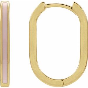 14K Yellow Gold 11.9 Mm Pink Enamel Hoop Earrings, Thickness: 2 Mm