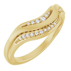 14K Yellow Gold Round Polished .08 Ctw Natural Diamond Contour Band Size 7