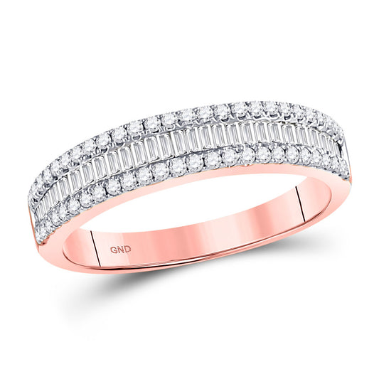 14K Rose Gold Womens Baguette Diamond Anniversary Band Ring 1/2 Cttw, Womens Size: 5-10
