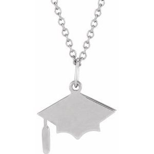 Sterling Silver 14.98 X 12.02 Mm 16-18 In Polished Graduation Cap Necklace
