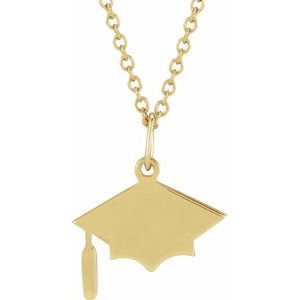 14K Yellow Gold 14.98 X 12.02 Mm 16-18 In Polished Graduation Cap Necklace