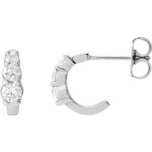 14K White Gold Round 1/3 Ctw Natural Diamond Graduated 3-Stone Hoop Earrings