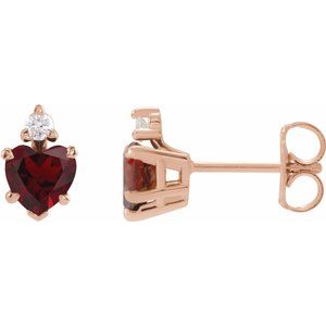 14K Rose Gold Heart 6 X 6 Mm Natural Mozambique Garnet And .06 Ctw Natural Diamond 5-Claw Prong Earrings