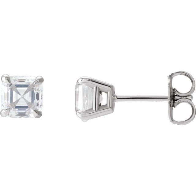 14K White Gold Asscher 3.5 X 3.5Mm Si2-Si3, Ghi Friction 4-Prong Polished 1/2 Ctw Natural Diamond Earrings