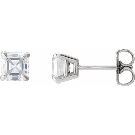 14K White Gold Asscher 3.5 X 3.5Mm Si2-Si3, Ghi Friction 4-Prong Polished 1/2 Ctw Natural Diamond Earrings
