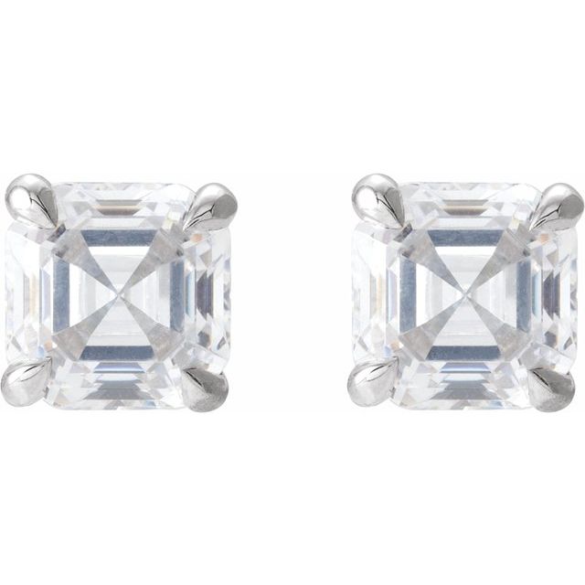 14K White Gold Asscher 3.5 X 3.5Mm Si2-Si3, Ghi Friction 4-Prong Polished 1/2 Ctw Natural Diamond Earrings