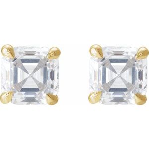14K Yellow Gold Asscher 3 X 3Mm Vs, Ghi 1/3 Ctw Natural Diamond 4-Prong Friction Back Earrings