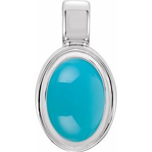 14K White Gold Oval 6 X 4 Mm Natural Cabochon Turquoise Bezel Pendant