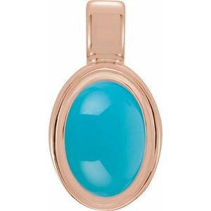 14K Rose Gold Oval 6 X 4 Mm Natural Cabochon Turquoise Bezel Pendant