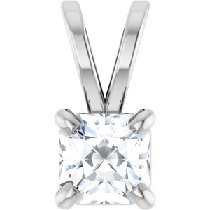 14K White Gold Asscher 3.5 X 3.5Mm Ghi Si2-Si3 1/4 Ct Natural Diamond 4-Prong Pendant