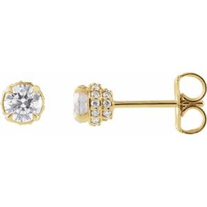 14K Yellow Gold Round 4.5 Mm 3/4 Ctw Natural Diamond Hidden Halo Earrings