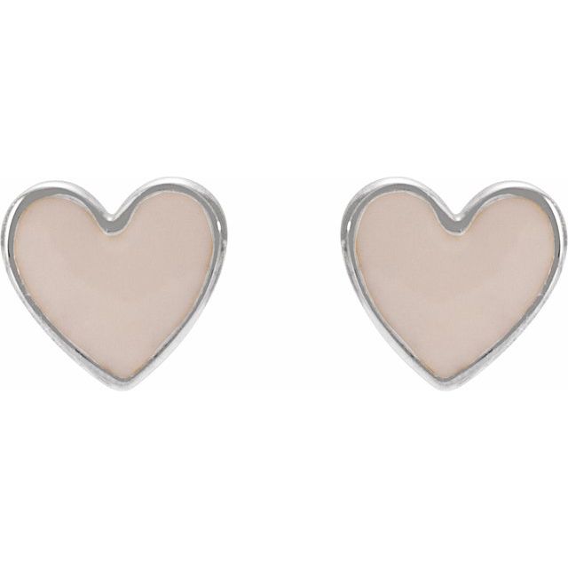 Sterling Silver Pink Enamel 5.88 Mm Pair Friction Back Polished Pink Enamel Heart Stud Earrings